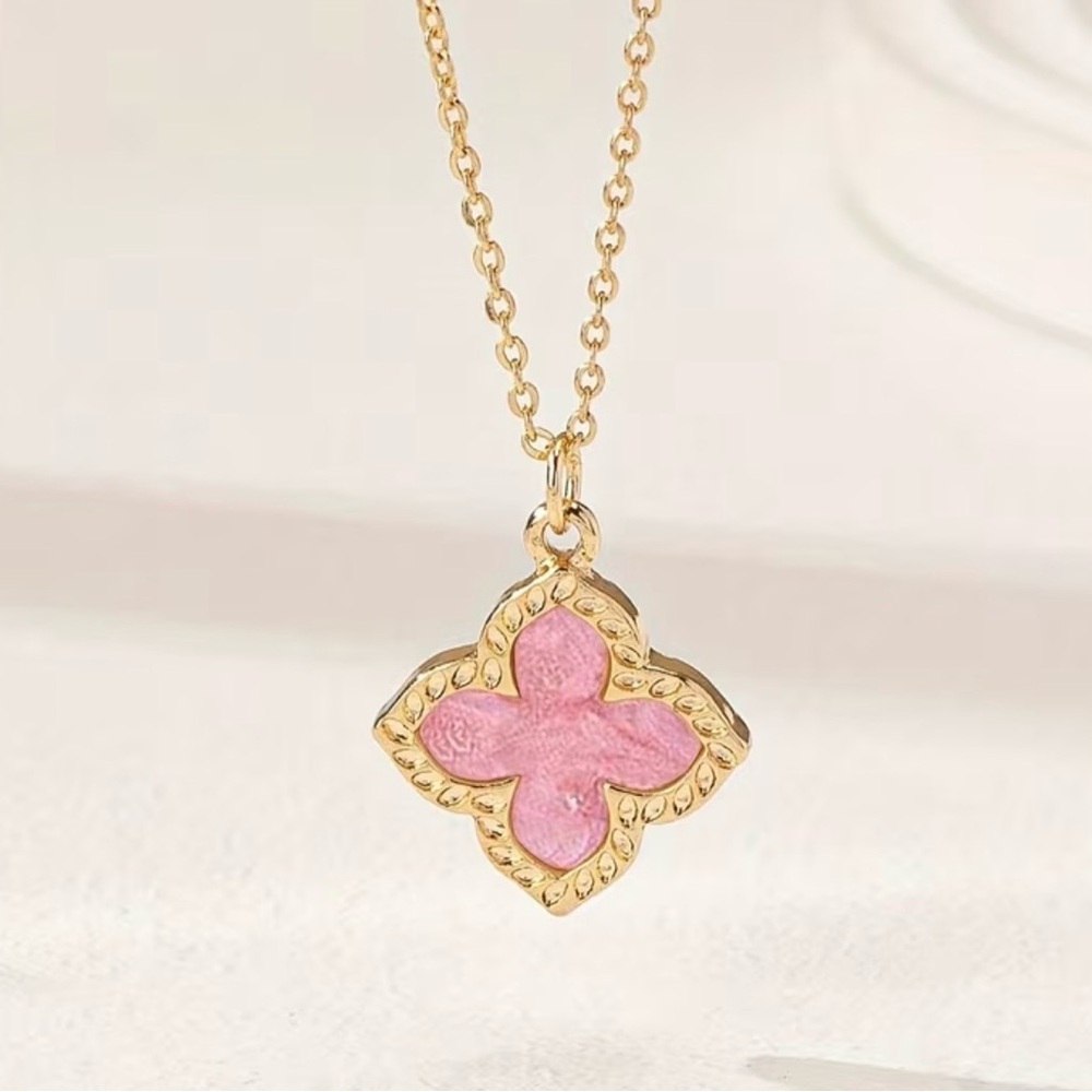 Gold-Plated Necklace with Pink Clover Pendant
